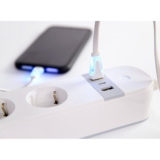 Inteligentna listwa zasilająca Tuya 4xDE 2xUSB-A 1xUSB-C Biała 