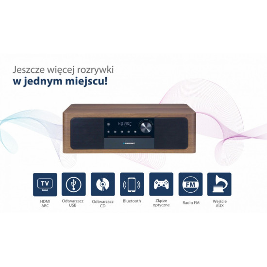 Mikrowieża all-in-one Bluetooth, HDMI ARC, Wejście optyczne CD/MP3/USB/AUX Zegar/ Alarm