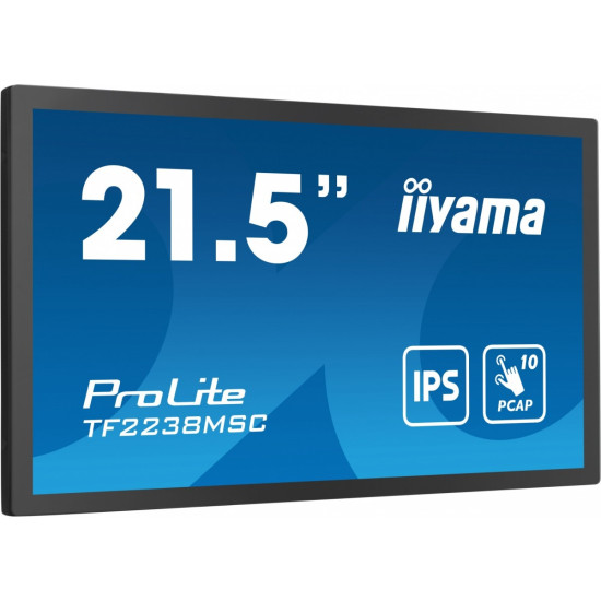 Monitor wielkoformatowy 21.5 cala TF2238MSC-B1 IPS,FHD,DP,HDMI,2x2W,2xUSB,600(cd/m2),  10pkt.7H,IP1X(Front),Pion/Poziom