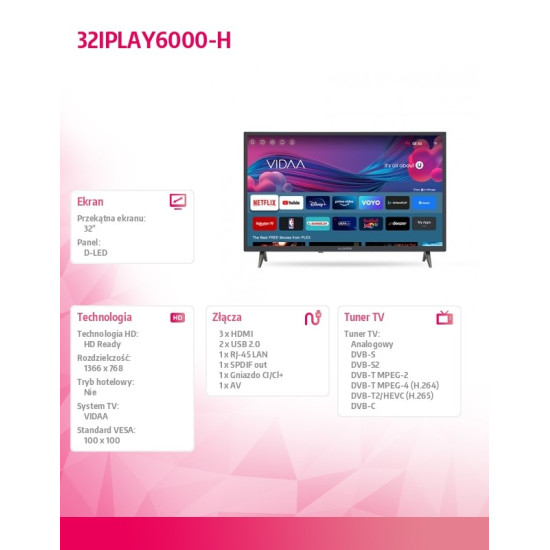 Telewizor 32 cale LED 32IPLAY6000-H