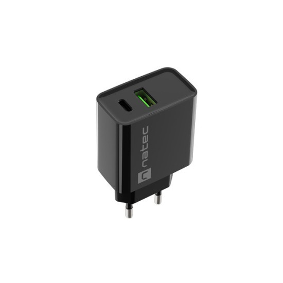Ładowarka sieciowa Ribera 1x USB-A + 1x USB-C 20W Czarna 