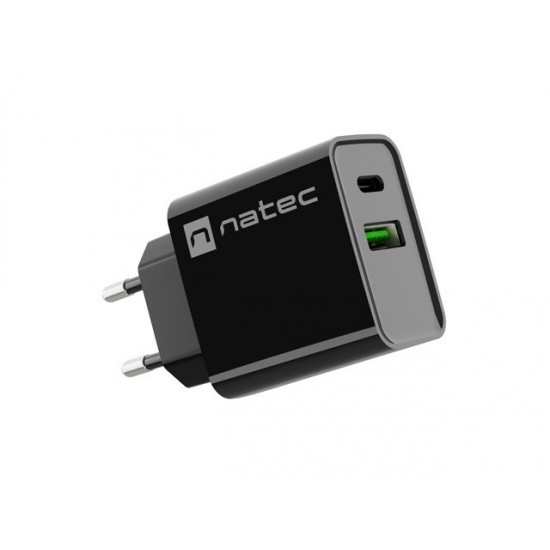 Ładowarka sieciowa Ribera 1x USB-A + 1x USB-C 20W Czarna 