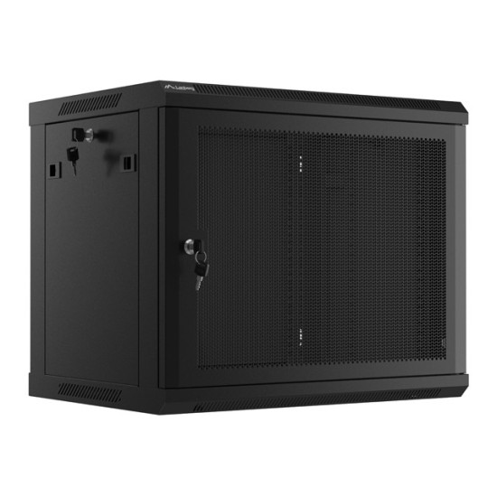 Szafa wisząca 19 cali 9U 600x450 drzwi perforowane (flat pack) czarna