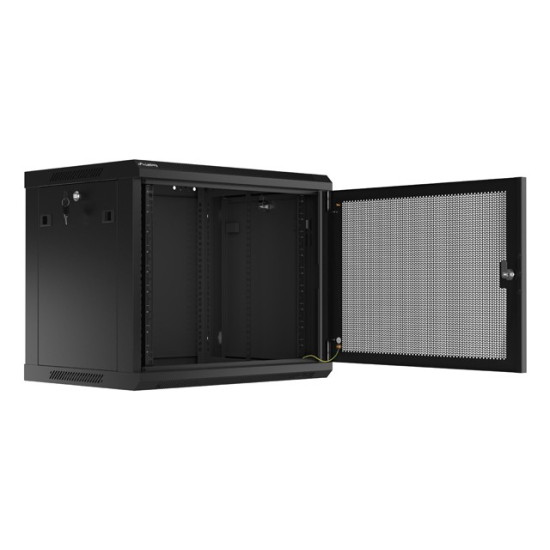 Szafa wisząca 19 cali 9U 600x450 drzwi perforowane (flat pack) czarna