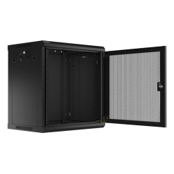 Szafa wisząca 19 cali 12U 600x450 drzwi perforowane (flat pack) czarna