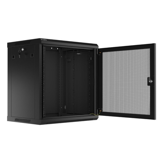 Szafa wisząca 19 cali 12U 600x450 drzwi perforowane (flat pack) czarna