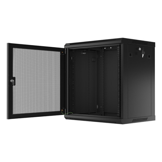 Szafa wisząca 19 cali 12U 600x450 drzwi perforowane (flat pack) czarna