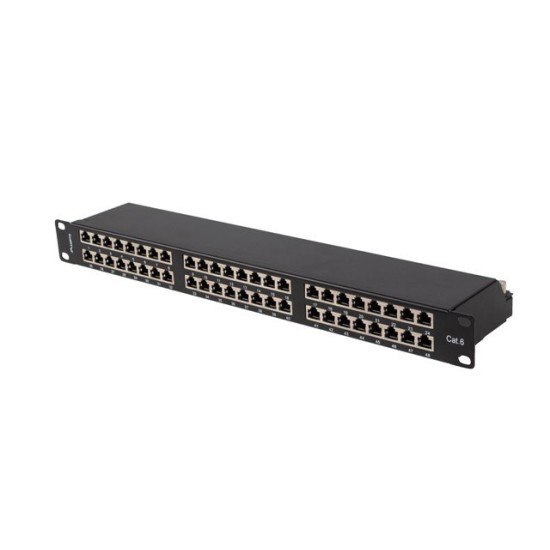 Patch panel 48 portów 1U 19 cali kat.6 ftp ekranowany czarny