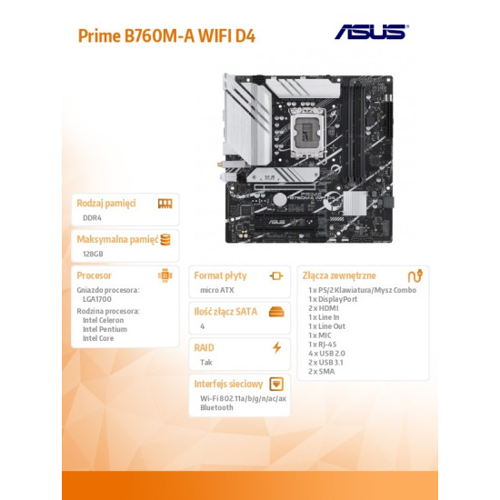 Płyta główna Prime B760M-A WIFI D4 s1700 4DDR4 HDMI mATX 