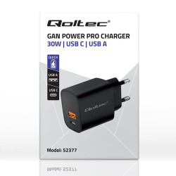 Ładowarka GaN Power Pro | 1xUSB-C | 1xUSB | 30W | 5-20V | 1.5-3A | Czarna 