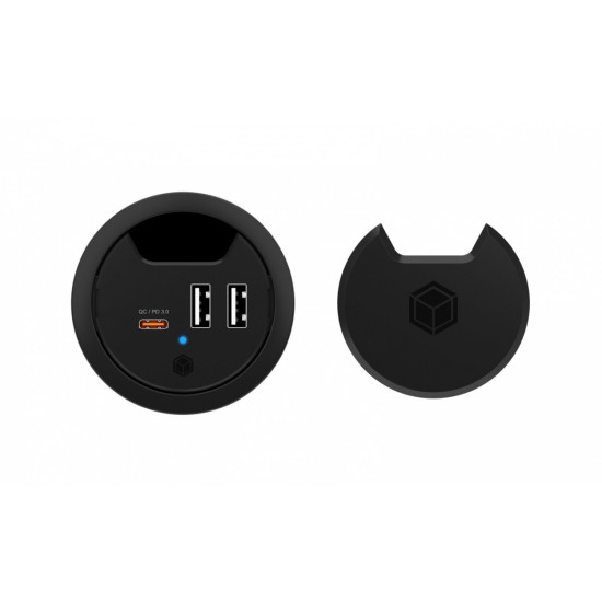 IB-HUB1407 3 Port ładowarka do biurka, 2x USB-A, 1x  USB-C, otwór 60mm 