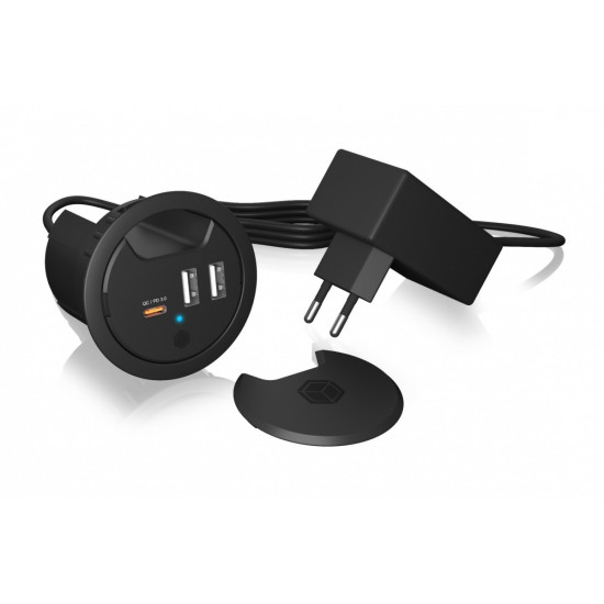 IB-HUB1407 3 Port ładowarka do biurka, 2x USB-A, 1x  USB-C, otwór 60mm 