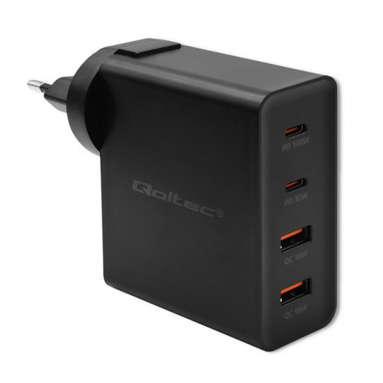 Ładowarka GaN Power Pro | 2xUSB-C | 2xUSB | 130W | 5-20V | 1.5-5A| PD | Czarna 