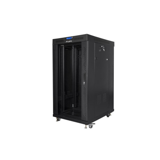 Szafa stojąca 19 cali 22U 600x800 drzwi szklane LCD (flat pack) v2 czarna