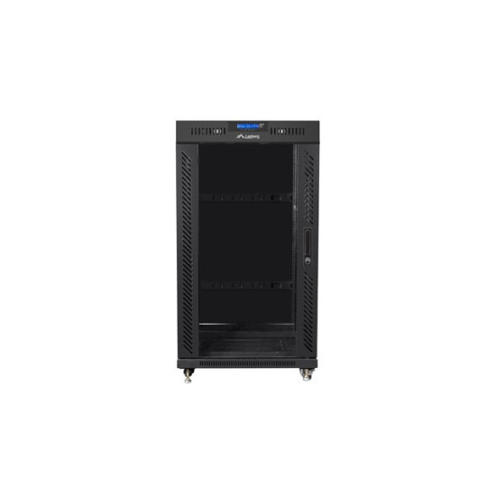 Szafa stojąca 19 cali 22U 600x800 drzwi szklane LCD (flat pack) v2 czarna