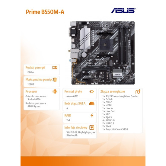 Płyta główna Prime B550M-A WIFI II AM4 4DDR4 HDMI M.2 mATX 