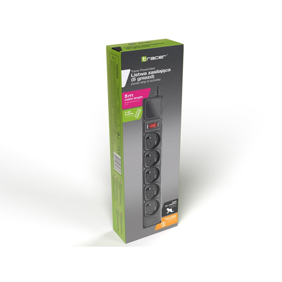 Listwa zasilającaPowerGear 5m Black 5 gniazd