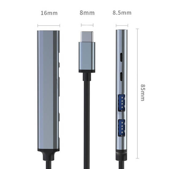 HUB adapter USB-C 3.1 5w1 | USB-C PD | USB-C | 2x USB 2.0 | USB  3.0 