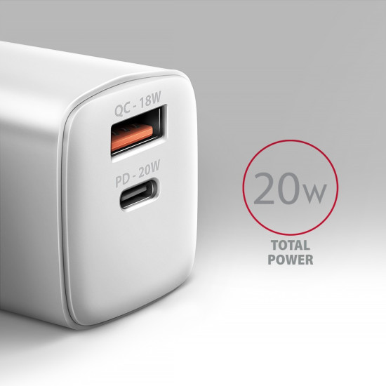 Ładowarka sieciowa ACU-PQ20W  20W QC3.0/AFC/FCP + PD type-C Biała