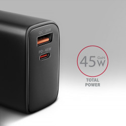 Ładowarka sieciowa ACU-PQ45 2-port  QC3.0,4.0/AFC/FCP/PPS/Apple  + PD type-C, 45W, Czarna