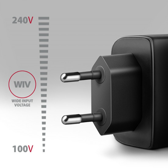 Ładowarka sieciowa ACU-PQ45 2-port  QC3.0,4.0/AFC/FCP/PPS/Apple  + PD type-C, 45W, Czarna