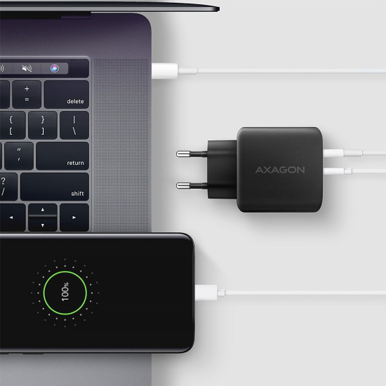 Ładowarka sieciowa ACU-PQ45 2-port  QC3.0,4.0/AFC/FCP/PPS/Apple  + PD type-C, 45W, Czarna