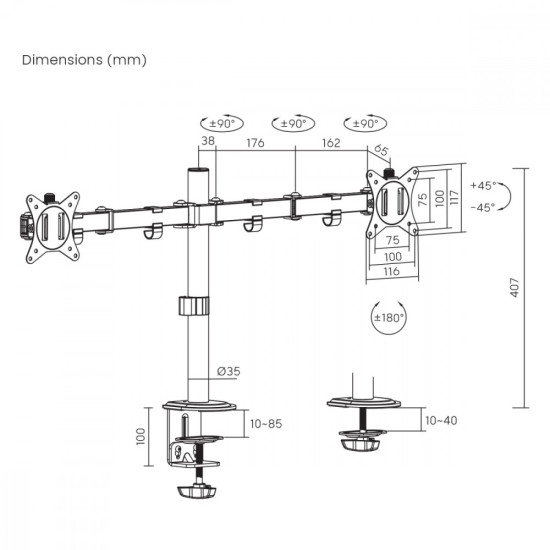 Uchwyt biurkowy MC-754N 2 monitory 
