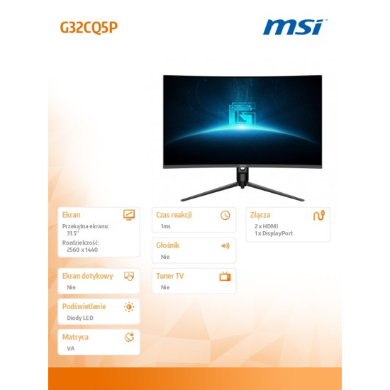 Monitor G32CQ5P 31.5 cala Zakrzywiony/WQHD/VA/170Hz