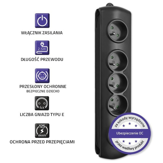 Listwa antyprzepięciowa 4 gniazda 2,5m 