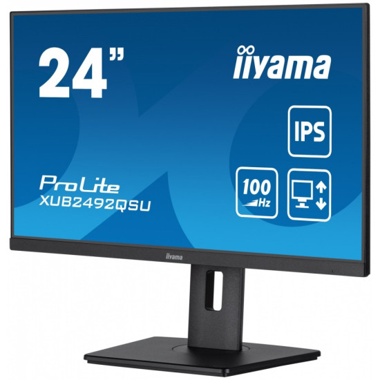 Monitor 23.8 cala ProLite XUB2492QSU-B1 IPS,QHD,USB-C,100Hz,3xUSB(3.2),HDMI,DP  300cd/m2,FreeSync,2x2W,HAS(150mm),PIVOT