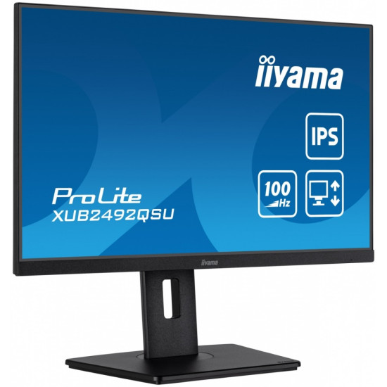 Monitor 23.8 cala ProLite XUB2492QSU-B1 IPS,QHD,USB-C,100Hz,3xUSB(3.2),HDMI,DP  300cd/m2,FreeSync,2x2W,HAS(150mm),PIVOT