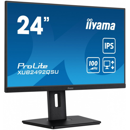 Monitor 23.8 cala ProLite XUB2492QSU-B1 IPS,QHD,USB-C,100Hz,3xUSB(3.2),HDMI,DP  300cd/m2,FreeSync,2x2W,HAS(150mm),PIVOT