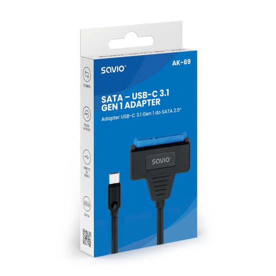 Adapter USB-C 3.1 Gen 1 (M) - SATA (F) do dysków 2.5 cala, AK-69 