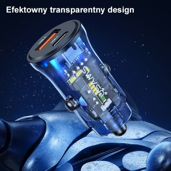Ładowarka samochodowa 30W 1xUSB + 1xUSB-C Fast Charge 
