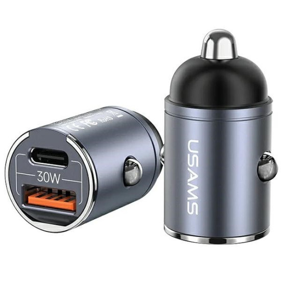Ładowarka samochodowa 30W 1xUSB+1xUSB-C C38 Fast Charge Stalowa 