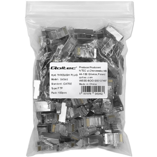 Wtyk przelotowy złącze RJ45 | CAT5e | FTP | Pass Through |       Pozłacane styki | 100 sztuk 