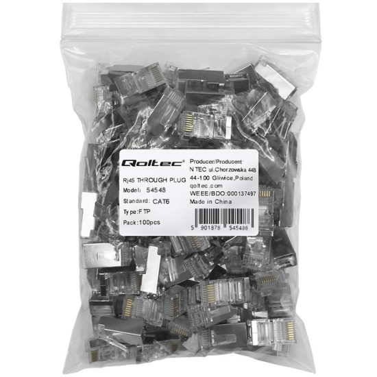 Wtyk przelotowy złącze RJ45 | CAT6 | FTP | Pass Through |  Pozłacane styki | 100 sztuk 