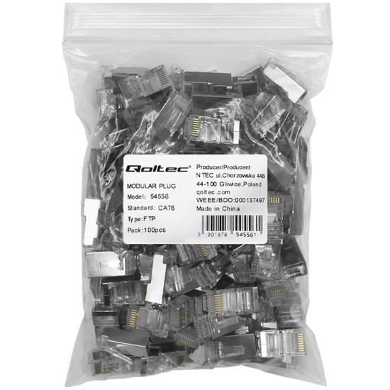 Wtyk złącze modularne RJ45 | CAT6 | FTP | Pozłacane styki |      100 sztuk 