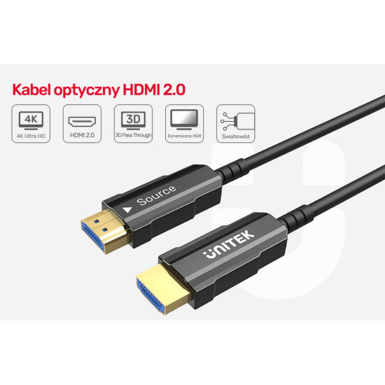 Kabel Optyczny HDMI 2.0 20m 4K60Hz C11072BK-20M 