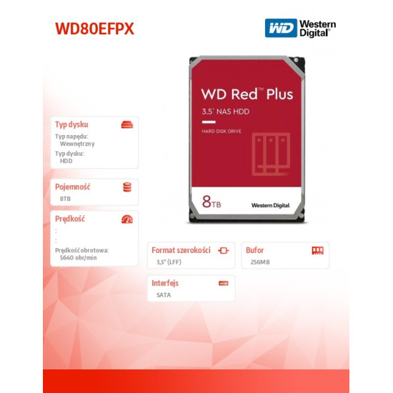 Dysk twardy Red Plus 8TB 3,5 cala CMR 256MB/5640RPM Class 