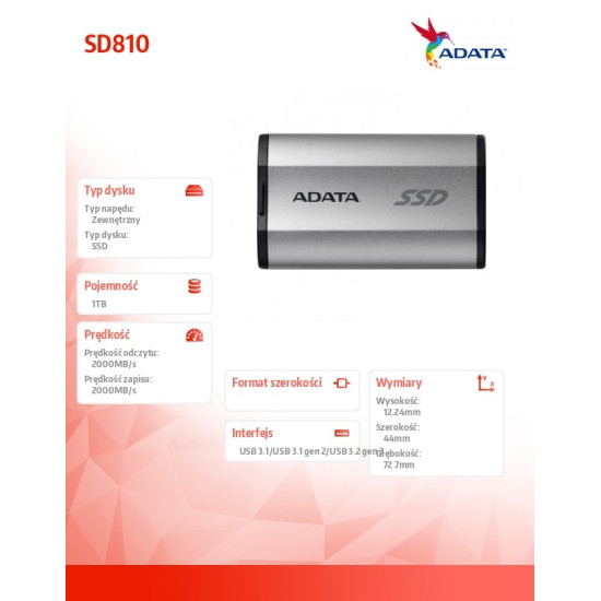 Dysk SSD External SD810 1TB USB3.2C 20Gb/s Silver 