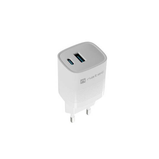 Ładowarka sieciowa Ribera GAN 1X USB-A + 1X USB-C 30W Biała