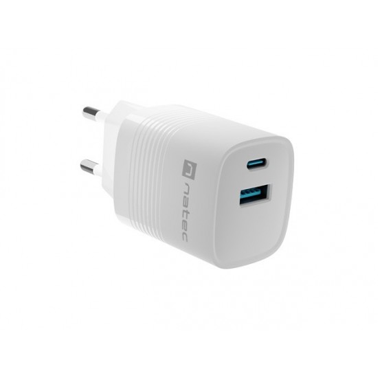 Ładowarka sieciowa Ribera GAN 1X USB-A + 1X USB-C 30W Biała