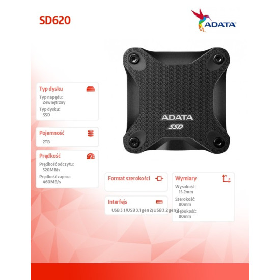 Zewnętrzny dysk SSD SD620 2TB U3.2A 520/460 MB/s Black 