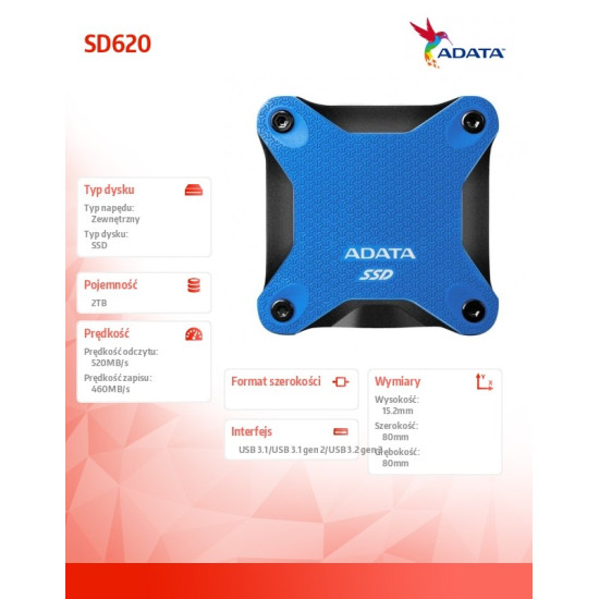 Zewnętrzny dysk SSD SD620 2TB U3.2A 520/460 MB/s Blue 