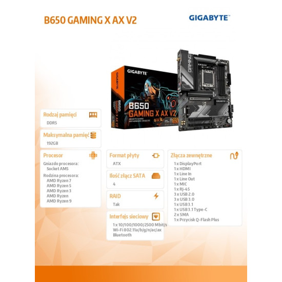 Płyta główna B650 GAMING X AX V2 AM5 4DDR5 HDMI/DP M.2 ATX 