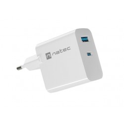 Ładowarka sieciowa RIBERA GAN 1X USB-A + 1X USB-C 65W Biała