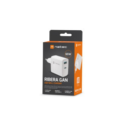 Ładowarka sieciowa RIBERA GAN 1X USB-A + 1X USB-C 65W Biała