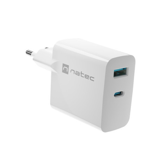 Ładowarka sieciowa RIBERA GAN 1X USB-A + 1X USB-C 65W Biała