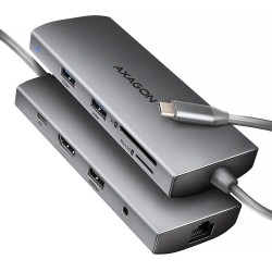Hub HMC-8HLSA USB-C 3.2 Gen 1 hub, 3x USB-A + 4K/30Hz HDMI + SD/mic roSD, GLAN, Audio, PD 100W, 20cm USB-C kabel